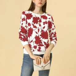 Allegra K Women Floral Casual Sweatshirt Crew Neck Long Sleeve Print Top