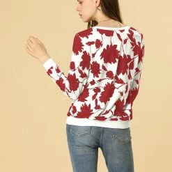 Allegra K Women Floral Casual Sweatshirt Crew Neck Long Sleeve Print Top