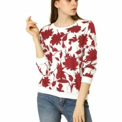 Allegra K Women Floral Casual Sweatshirt Crew Neck Long Sleeve Print Top