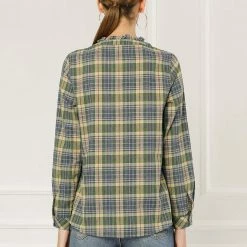 Allegra K Plaid Long Sleeve Ruffle Neck Button Down Shirt 26 Allegra K Plaid Long Sleeve Ruffle Neck Button Down Shirt