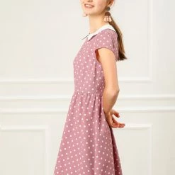 Allegra K Peter Pan Collar Contrast Polka Dot Dress Women