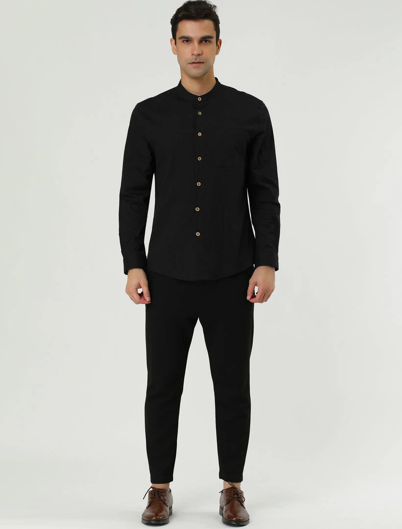 Allegra K Men Banded Collar Shirt Washed Cotton Long Sleeve Casual Button Down Shirts 4 Allegra K Men Banded Collar Shirt Washed Cotton Long Sleeve Casual Button Down Shirts