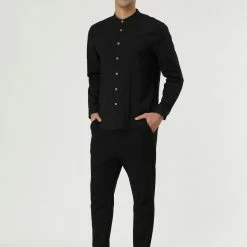 Allegra K Men Banded Collar Shirt Washed Cotton Long Sleeve Casual Button Down Shirts 40 Allegra K Men Banded Collar Shirt Washed Cotton Long Sleeve Casual Button Down Shirts