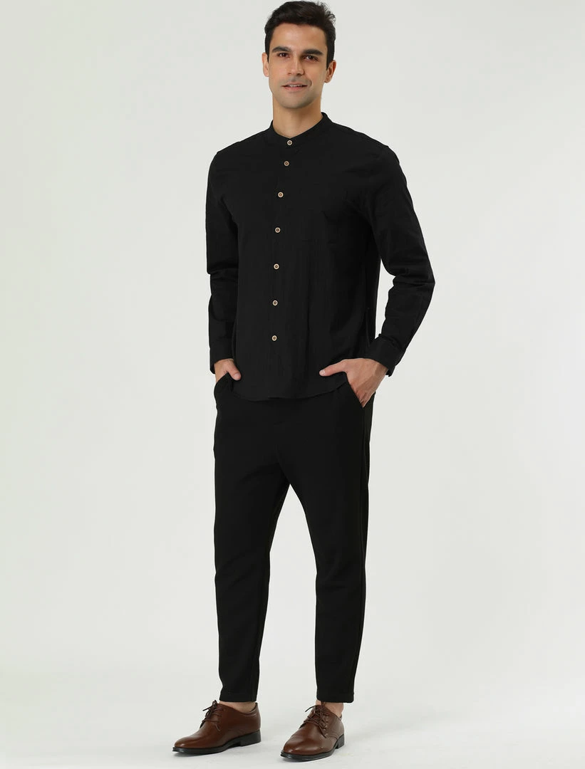 Allegra K Men Banded Collar Shirt Washed Cotton Long Sleeve Casual Button Down Shirts 5 Allegra K Men Banded Collar Shirt Washed Cotton Long Sleeve Casual Button Down Shirts