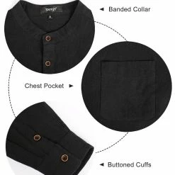 Allegra K Men Banded Collar Shirt Washed Cotton Long Sleeve Casual Button Down Shirts 42 Allegra K Men Banded Collar Shirt Washed Cotton Long Sleeve Casual Button Down Shirts