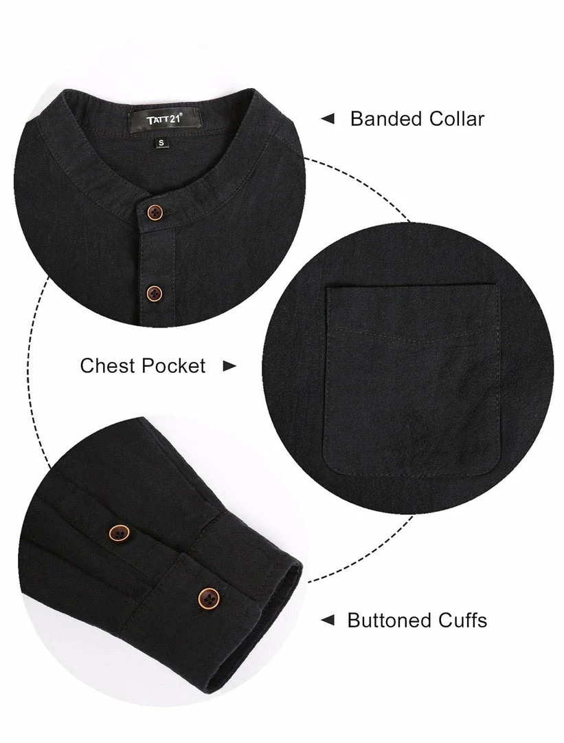 Allegra K Men Banded Collar Shirt Washed Cotton Long Sleeve Casual Button Down Shirts 7 Allegra K Men Banded Collar Shirt Washed Cotton Long Sleeve Casual Button Down Shirts