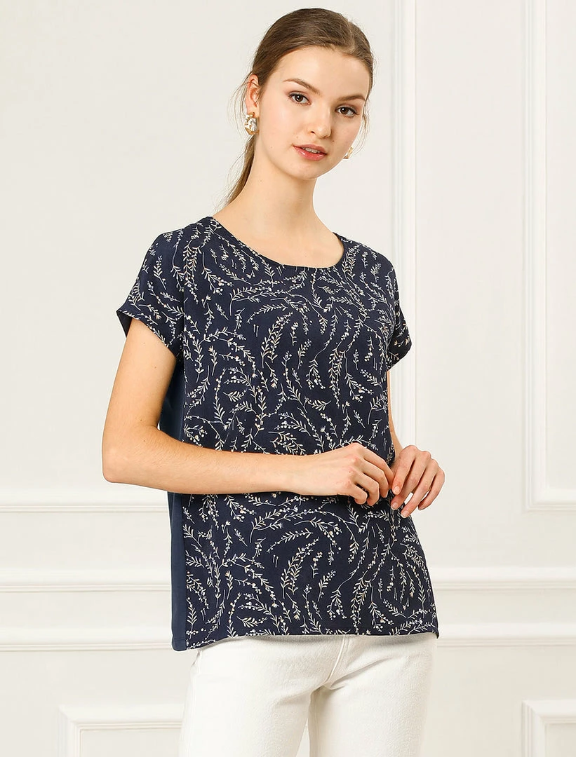 Allegra K Women's Short Sleeve Casual Patchwork Summer Top Floral Print T Shirt 6 Allegra K Women's Short Sleeve Casual Patchwork Summer Top Floral Print T Shirt