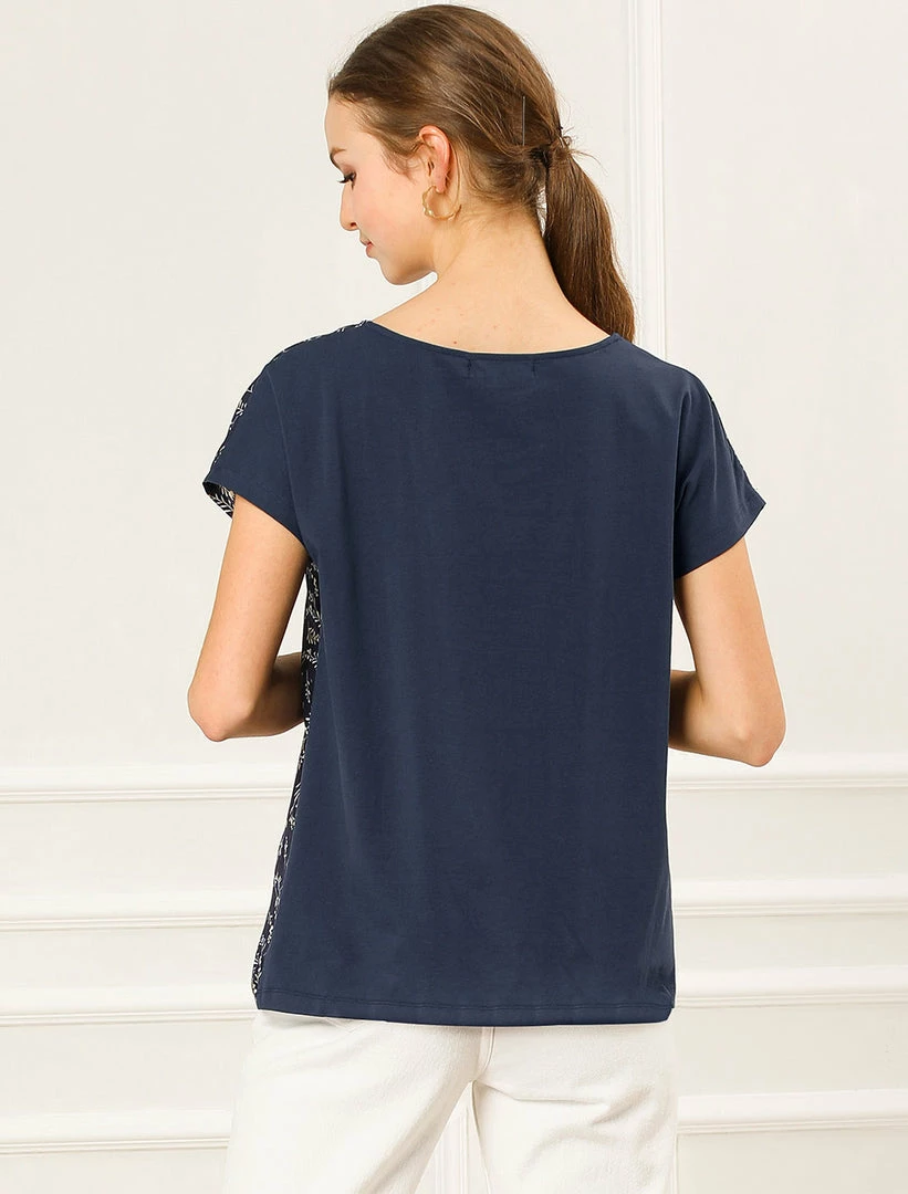 Allegra K Women's Short Sleeve Casual Patchwork Summer Top Floral Print T Shirt 8 Allegra K Women's Short Sleeve Casual Patchwork Summer Top Floral Print T Shirt