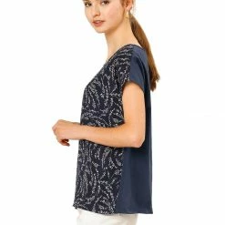 Allegra K Women's Short Sleeve Casual Patchwork Summer Top Floral Print T Shirt