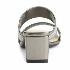 Allegra K Women's Rhinestone Square Toe Block Heel Slide Sandals Shoes