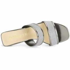 Allegra K Women's Rhinestone Square Toe Block Heel Slide Sandals Shoes