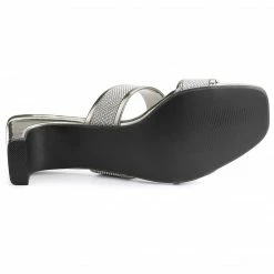 Allegra K Women's Rhinestone Square Toe Block Heel Slide Sandals Shoes