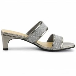 Allegra K Women's Rhinestone Square Toe Block Heel Slide Sandals Shoes