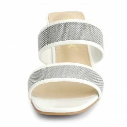 Allegra K Women's Rhinestone Square Toe Block Heel Slide Sandals Shoes