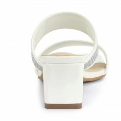 Allegra K Women's Rhinestone Square Toe Block Heel Slide Sandals Shoes