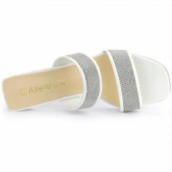 Allegra K Women's Rhinestone Square Toe Block Heel Slide Sandals Shoes
