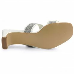 Allegra K Women's Rhinestone Square Toe Block Heel Slide Sandals Shoes