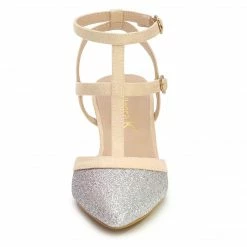 Allegra K Women's Glitter Pointed Toe Block Heel Slingback Pumps Shoes