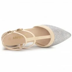 Allegra K Women's Glitter Pointed Toe Block Heel Slingback Pumps Shoes