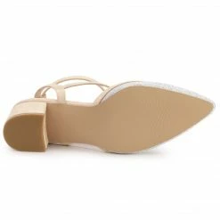 Allegra K Women's Glitter Pointed Toe Block Heel Slingback Pumps Shoes