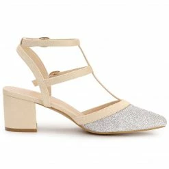 Allegra K Women's Glitter Pointed Toe Block Heel Slingback Pumps Shoes