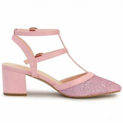 Allegra K Women's Glitter Pointed Toe Block Heel Slingback Pumps Shoes