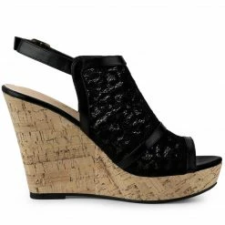 Allegra K Women's Open Toe Platform Heel Lace Wedges Sandals