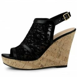 Allegra K Women's Open Toe Platform Heel Lace Wedges Sandals