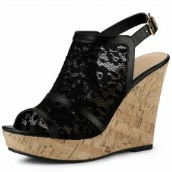 Allegra K Women's Open Toe Platform Heel Lace Wedges Sandals