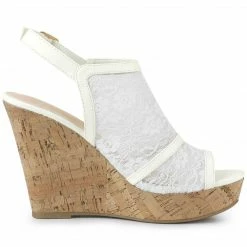 Allegra K Women's Open Toe Platform Heel Lace Wedges Sandals