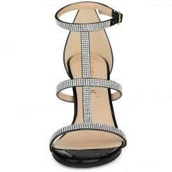 Allegra K Shoes Women's Rhinestone Ankle Strap Stiletto High Heel Sandals