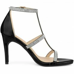 Allegra K Shoes Women's Rhinestone Ankle Strap Stiletto High Heel Sandals