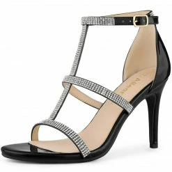 Allegra K Shoes Women's Rhinestone Ankle Strap Stiletto High Heel Sandals