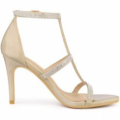 Allegra K Shoes Women's Rhinestone Ankle Strap Stiletto High Heel Sandals