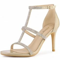 Allegra K Shoes Women's Rhinestone Ankle Strap Stiletto High Heel Sandals