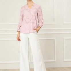 Allegra K Women's V Neck Ruffle Neckline Floral Top Blouse