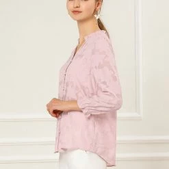 Allegra K Women's V Neck Ruffle Neckline Floral Top Blouse