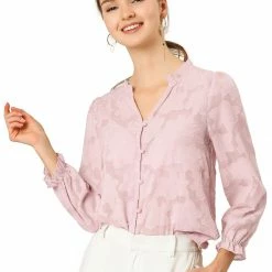 Allegra K Women's V Neck Ruffle Neckline Floral Top Blouse