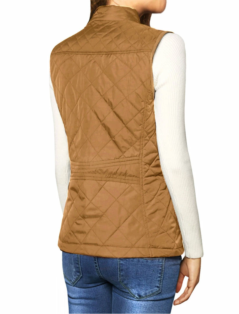 Allegra K Woman Zip Up Front Stand Collar Slant Pockets Quilted Padded Vest Women 37 Allegra K Woman Zip Up Front Stand Collar Slant Pockets Quilted Padded Vest Women