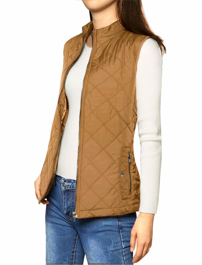 Allegra K Woman Zip Up Front Stand Collar Slant Pockets Quilted Padded Vest Women 38 Allegra K Woman Zip Up Front Stand Collar Slant Pockets Quilted Padded Vest Women