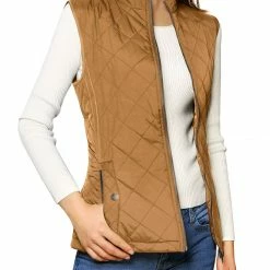 Allegra K Woman Zip Up Front Stand Collar Slant Pockets Quilted Padded Vest Women 133 Allegra K Woman Zip Up Front Stand Collar Slant Pockets Quilted Padded Vest Women