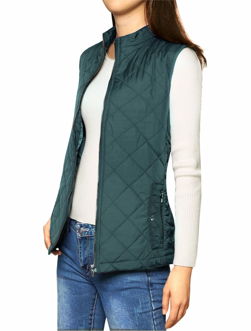 Allegra K Woman Zip Up Front Stand Collar Slant Pockets Quilted Padded Vest Women 31 Allegra K Woman Zip Up Front Stand Collar Slant Pockets Quilted Padded Vest Women