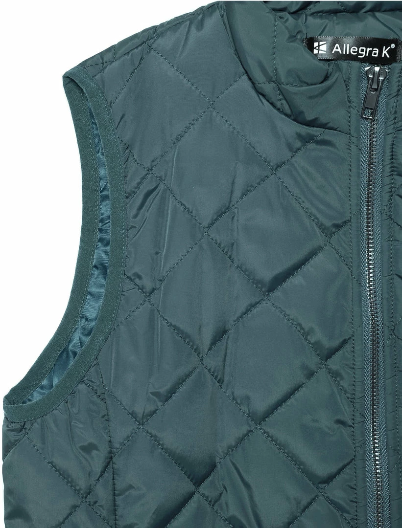 Allegra K Woman Zip Up Front Stand Collar Slant Pockets Quilted Padded Vest Women 32 Allegra K Woman Zip Up Front Stand Collar Slant Pockets Quilted Padded Vest Women