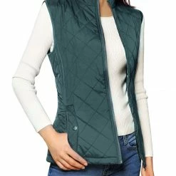Allegra K Woman Zip Up Front Stand Collar Slant Pockets Quilted Padded Vest Women 126 Allegra K Woman Zip Up Front Stand Collar Slant Pockets Quilted Padded Vest Women