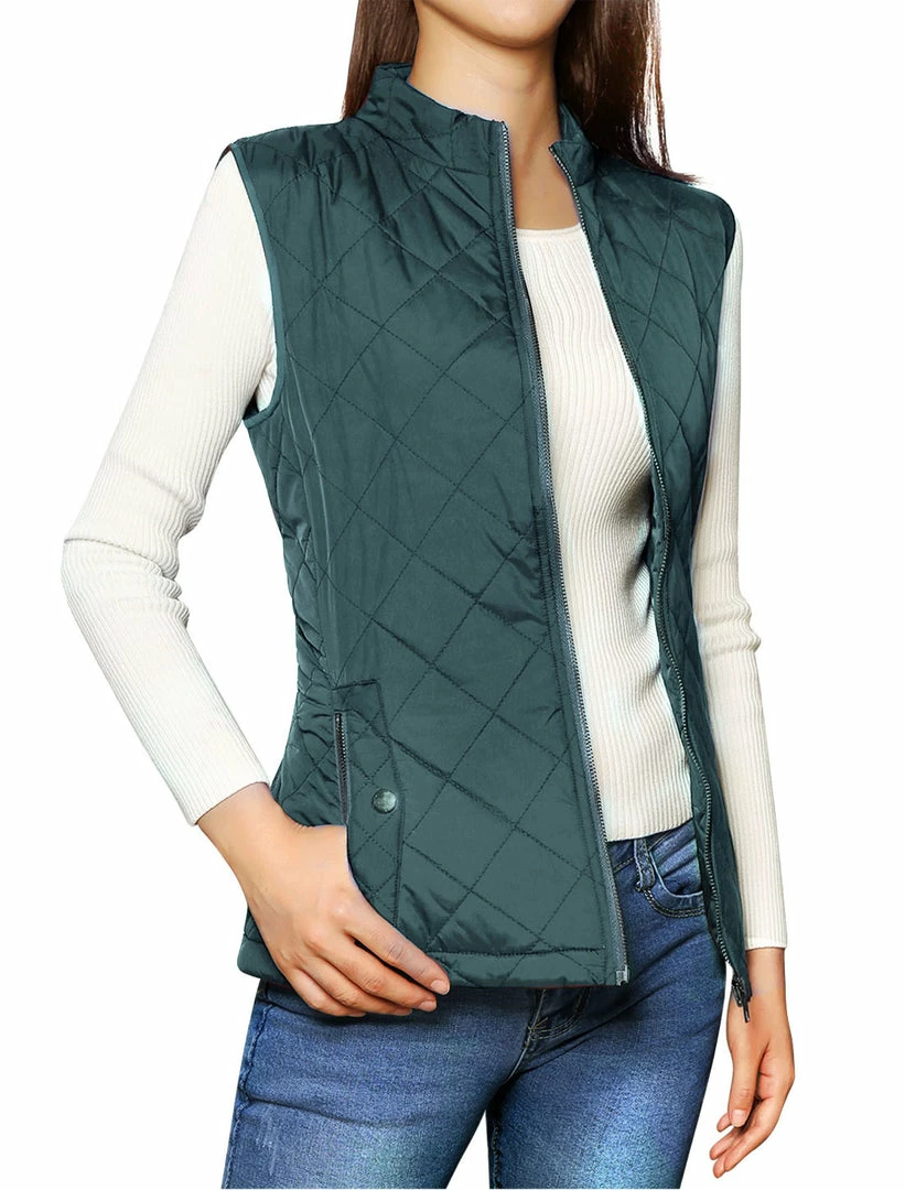 Allegra K Woman Zip Up Front Stand Collar Slant Pockets Quilted Padded Vest Women 29 Allegra K Woman Zip Up Front Stand Collar Slant Pockets Quilted Padded Vest Women
