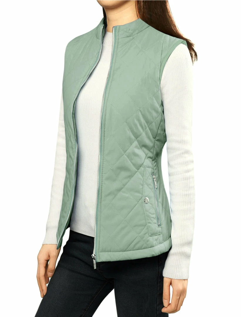 Allegra K Woman Zip Up Front Stand Collar Slant Pockets Quilted Padded Vest Women 24 Allegra K Woman Zip Up Front Stand Collar Slant Pockets Quilted Padded Vest Women