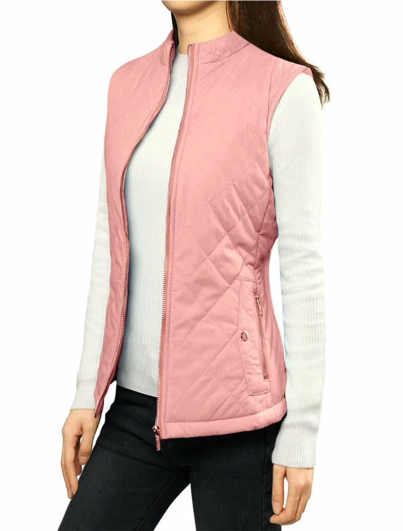 Allegra K Woman Zip Up Front Stand Collar Slant Pockets Quilted Padded Vest Women 18 Allegra K Woman Zip Up Front Stand Collar Slant Pockets Quilted Padded Vest Women