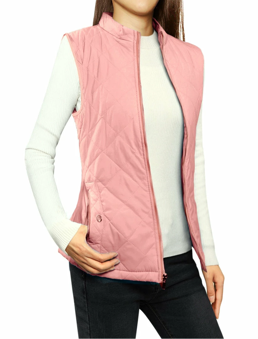 Allegra K Woman Zip Up Front Stand Collar Slant Pockets Quilted Padded Vest Women 17 Allegra K Woman Zip Up Front Stand Collar Slant Pockets Quilted Padded Vest Women