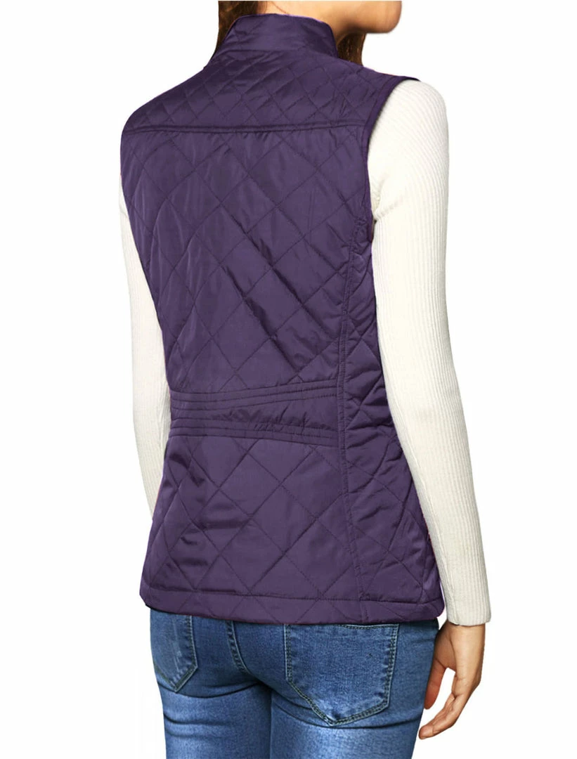 Allegra K Woman Zip Up Front Stand Collar Slant Pockets Quilted Padded Vest Women 11 Allegra K Woman Zip Up Front Stand Collar Slant Pockets Quilted Padded Vest Women