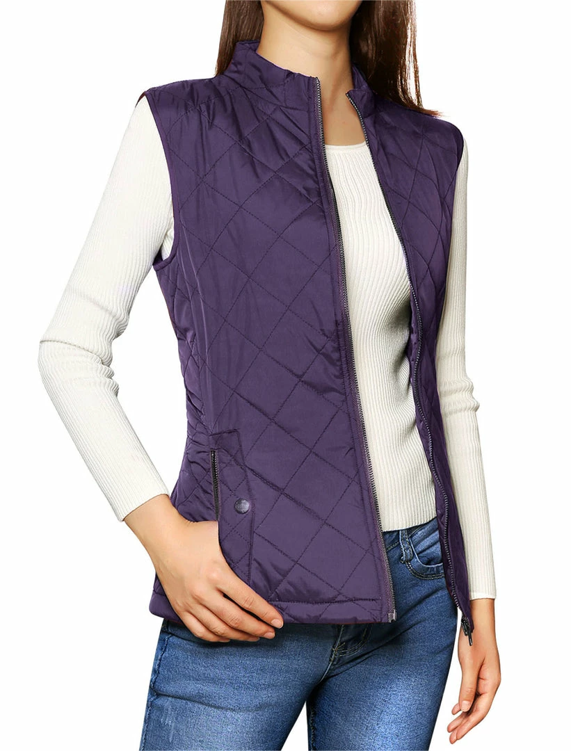 Allegra K Woman Zip Up Front Stand Collar Slant Pockets Quilted Padded Vest Women 10 Allegra K Woman Zip Up Front Stand Collar Slant Pockets Quilted Padded Vest Women